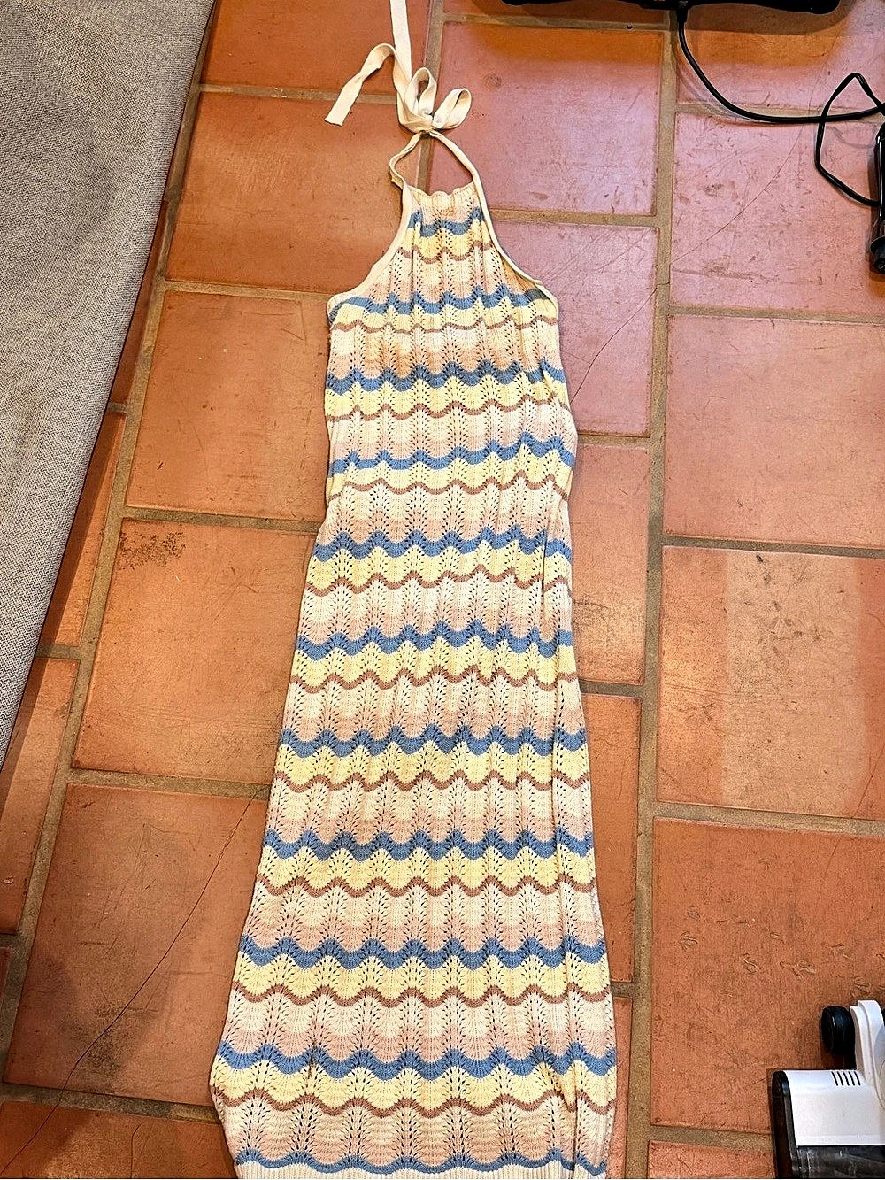 heartloom Geometric Maxi Dress in Cream & Blue Size XS